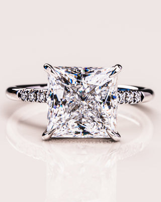 2.87 CT Princess Cut Moissanite Solitaire Engagement Ring With Hidden Halo Setting - violetjewels