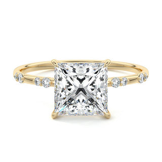 Dainty Pave Ring with 1.20 CT Princess Moissanite - violetjewels