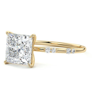 Dainty Pave Ring with 1.20 CT Princess Moissanite - violetjewels