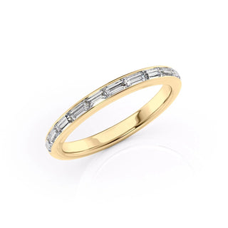 Baguette diamond half eternity wedding band – sleek and modern timeless design