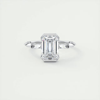 2ct Emerald F- VS1 Diamond 3 Stones Engagement Ring - violetjewels