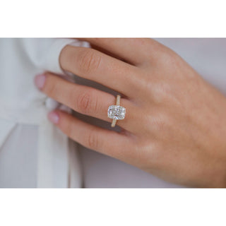 3.20 CT Elongated Cushion Solitaire Hidden Halo Moissanite Engagement Ring - violetjewels