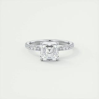 2ct Asscher F- VS1 Diamond Engagement Ring With Pave Setting - violetjewels