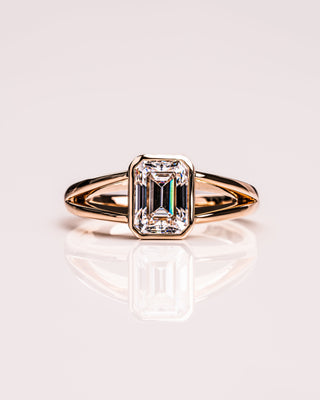1.6 CT Emerald Bezel Solitaire Split Shank Style Moissanite Engagement Ring - violetjewels