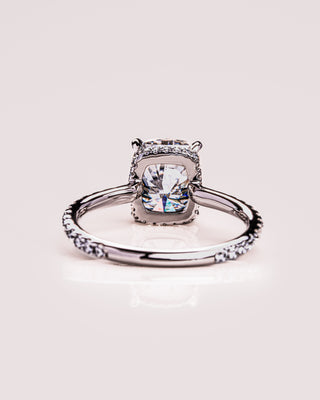 0.96 CT Cushion Solitaire Moissanite Engagement Ring With Hidden Halo/Pave Setting - violetjewels