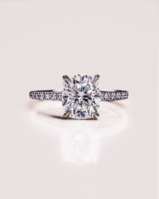 0.96 CT Cushion Solitaire Moissanite Engagement Ring With Hidden Halo/Pave Setting - violetjewels