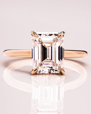2.30 CT Emerald Cut Moissanite Solitaire Engagement Ring With Hidden Halo Setting - violetjewels