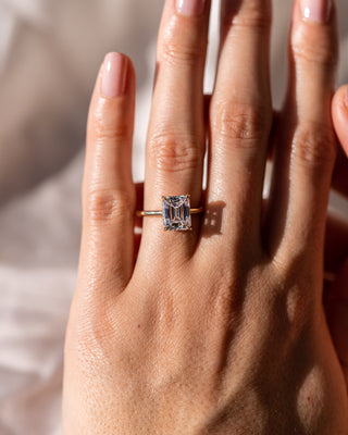 2.30 CT Emerald Cut Moissanite Solitaire Engagement Ring With Hidden Halo Setting - violetjewels