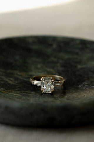 2.25 CT Elongated Cushion Cut Three Stone Style Moissanite Engagement Ring