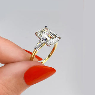 1.91 CT Emerald Cut Three Stone Moissanite Engagement Ring - violetjewels