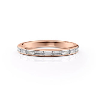Baguette diamond half eternity wedding band – sleek and modern timeless design