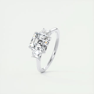 2.03 CT Asscher Cut Three Stone Moissanite Engagement Ring - violetjewels