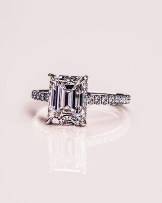 2.30 CT Emerald Cut Hidden Halo/ Pave Setting Moissanite Engagement Ring - violetjewels