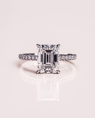 2.30 CT Emerald Cut Hidden Halo/ Pave Setting Moissanite Engagement Ring - violetjewels