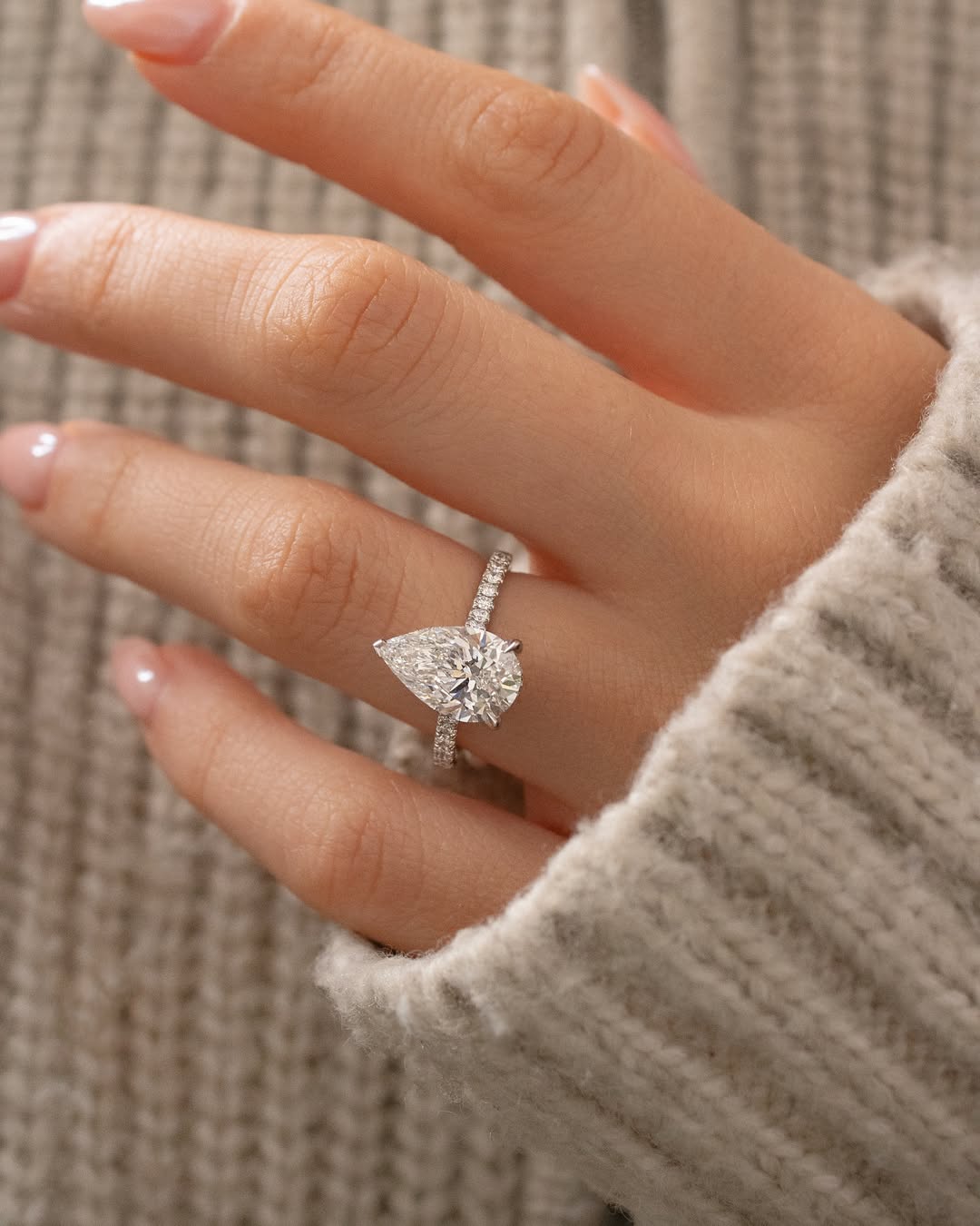 1.00 - 4.40 CT Pear  Lab Grown Diamond Pave Style Engagement Ring