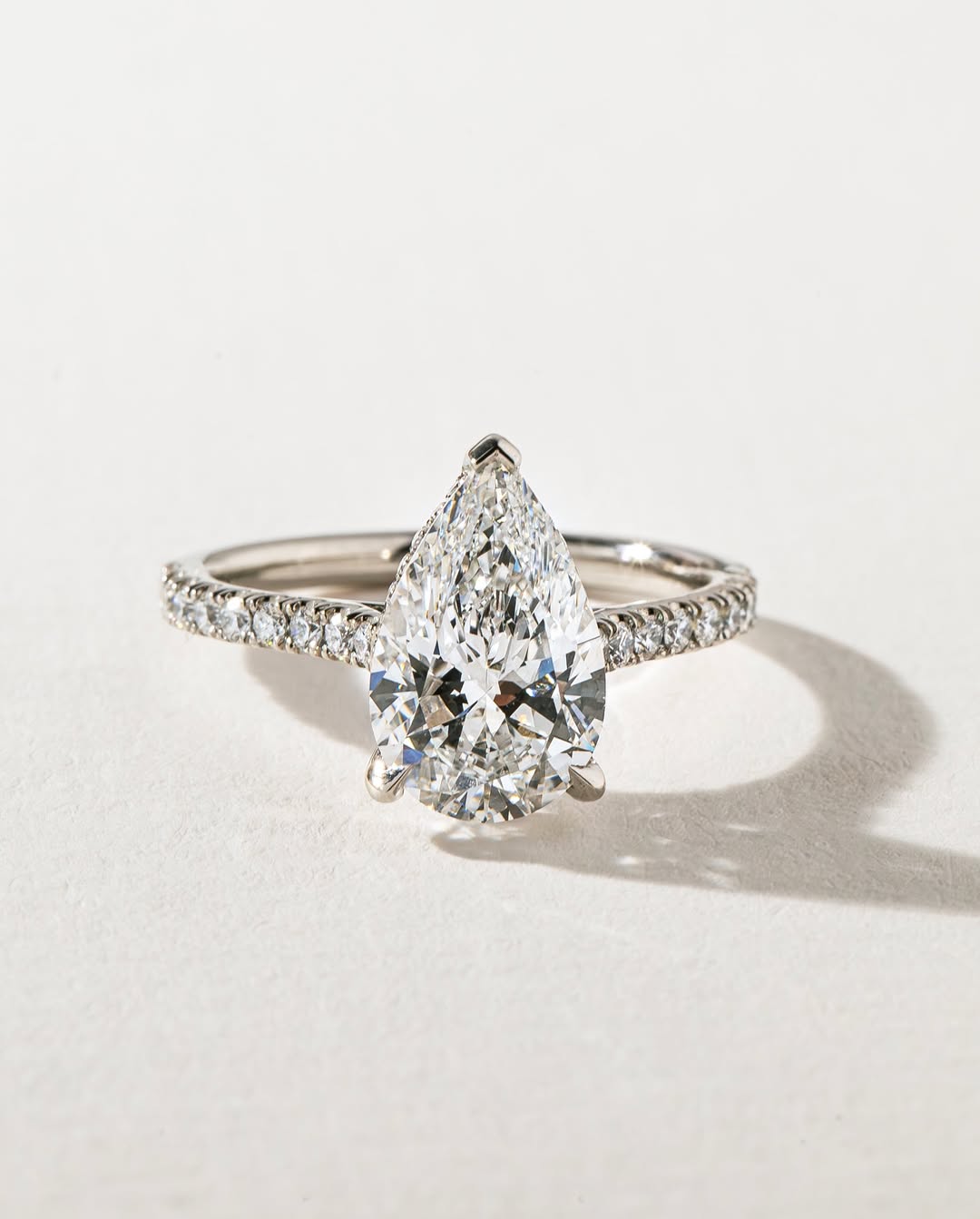 1.00 - 4.40 CT Pear  Lab Grown Diamond Pave Style Engagement Ring