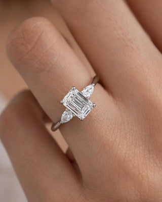1.20 - 3.20 CT Emerald CVD Diamond Three Stone Style Engagement Ring