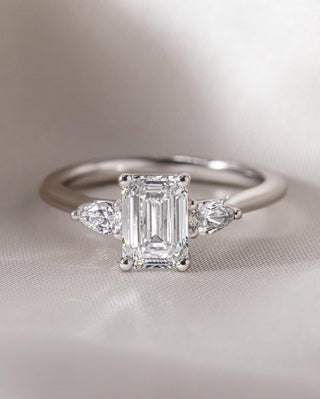 1.20 - 3.20 CT Emerald CVD Diamond Three Stone Style Engagement Ring