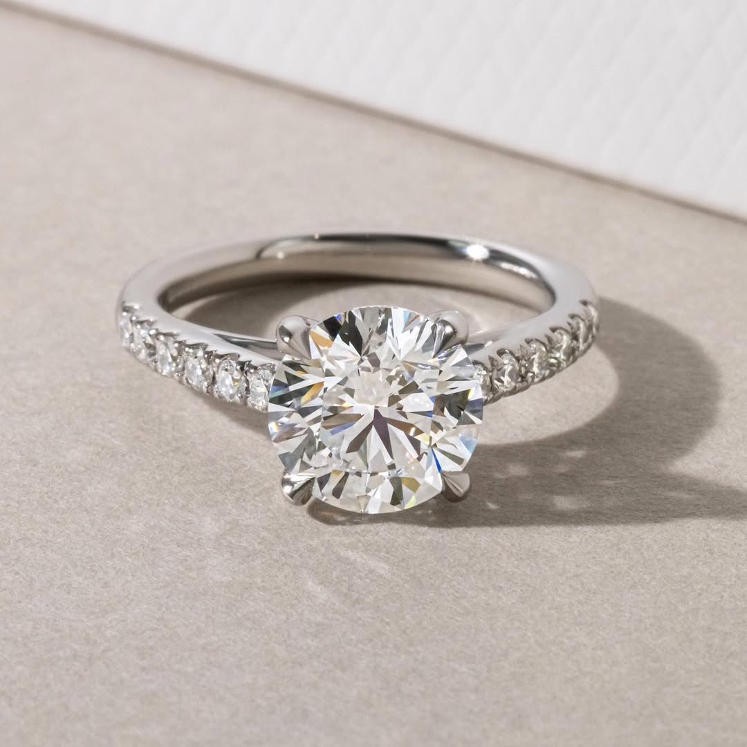 1.00 - 3.00 CT Round  Lab Grown Diamond Pave Style Engagement Ring