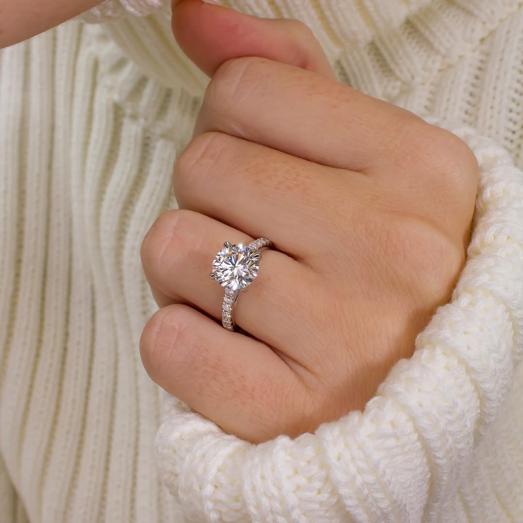 1.00 - 3.00 CT Round  Lab Grown Diamond Pave Style Engagement Ring