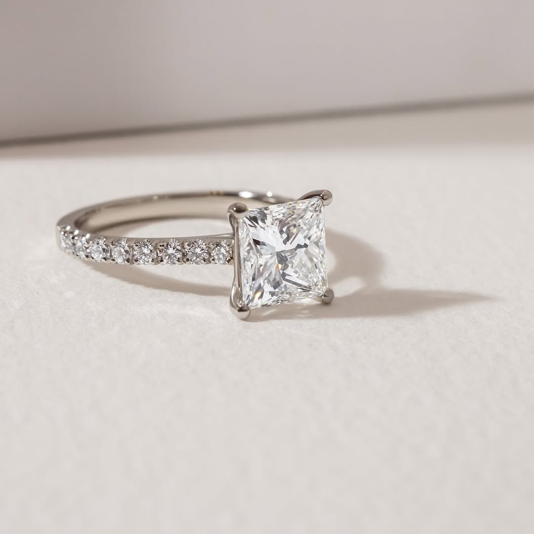 1.00-3.50 CT Princess  Lab Grown Diamond Pave Style Engagement Ring