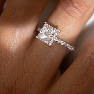 1.70-3.50 CT Princess CVD Diamond Pave Style Engagement Ring