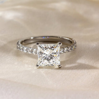 1.70-3.50 CT Princess CVD Diamond Pave Style Engagement Ring