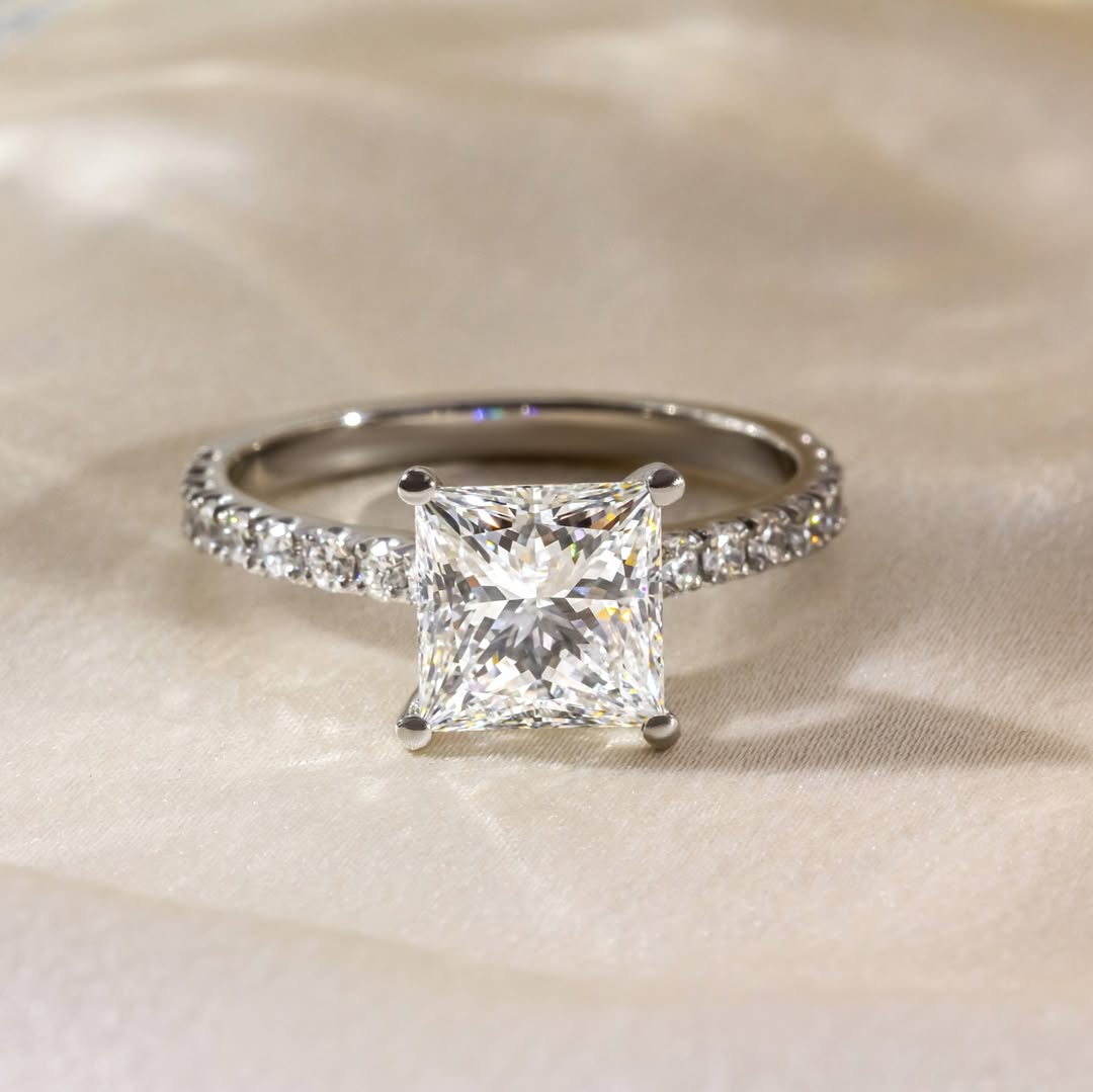 1.00-3.50 CT Princess  Lab Grown Diamond Pave Style Engagement Ring
