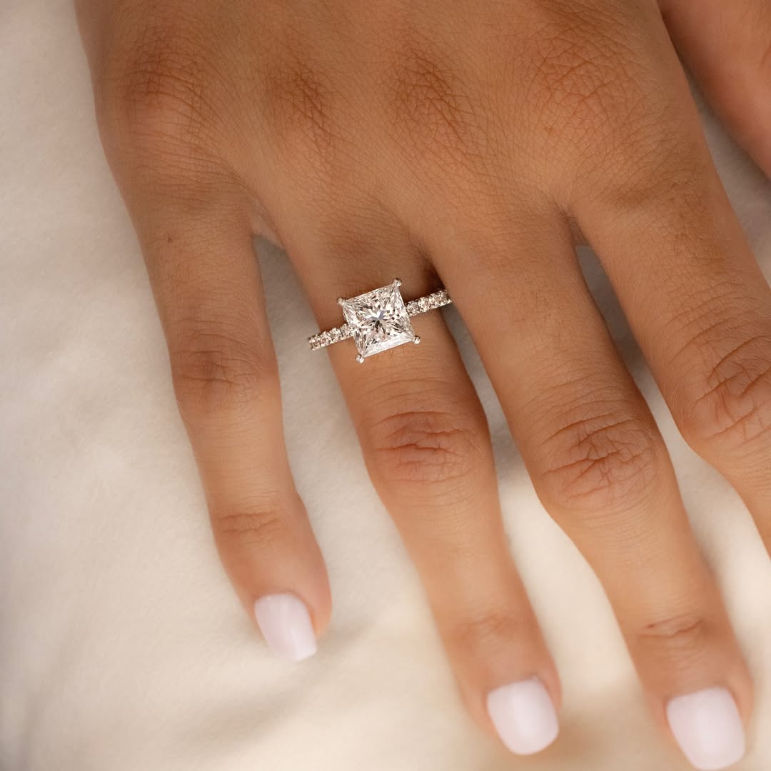 1.00-3.50 CT Princess  Lab Grown Diamond Pave Style Engagement Ring