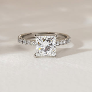 1.70-3.50 CT Princess CVD Diamond Pave Style Engagement Ring