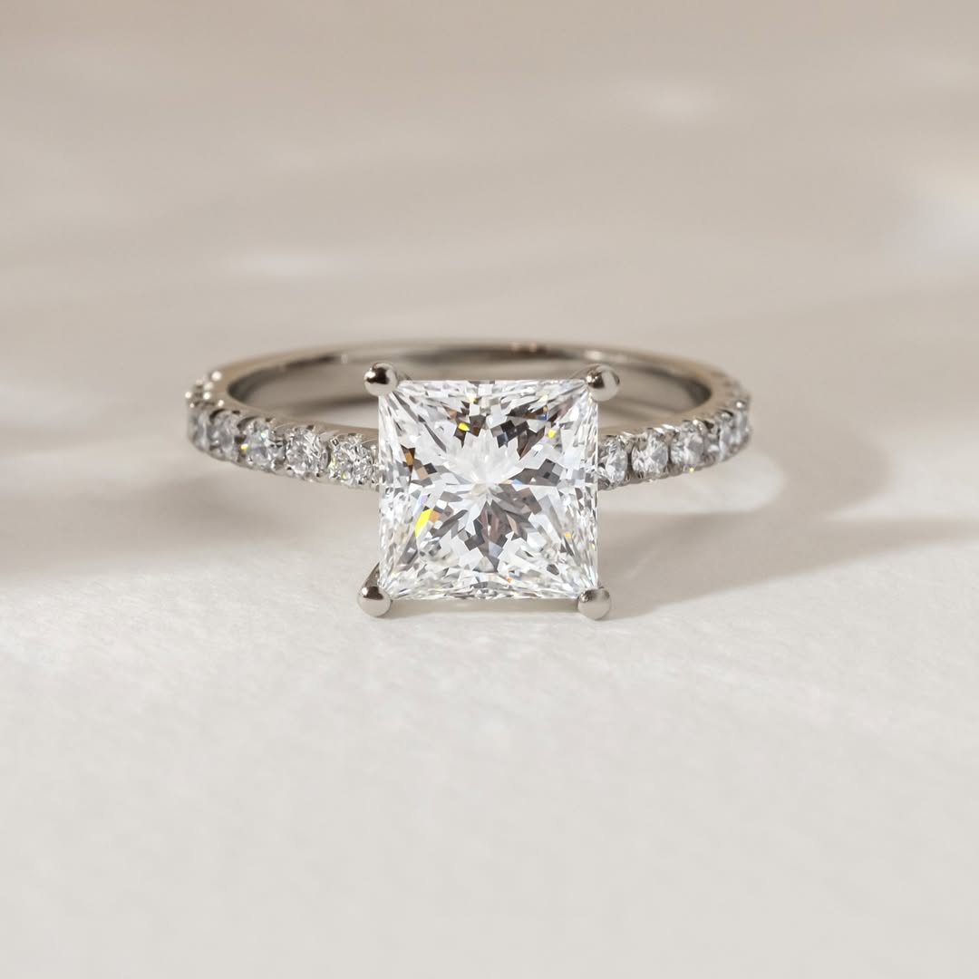 1.00-3.50 CT Princess  Lab Grown Diamond Pave Style Engagement Ring