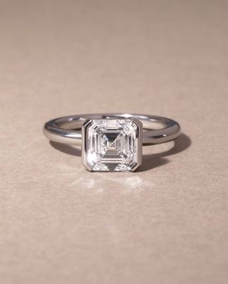 1.0-3.10 CT Asscher   Lab Grown Diamond Half Bezel Style Engagement Ring