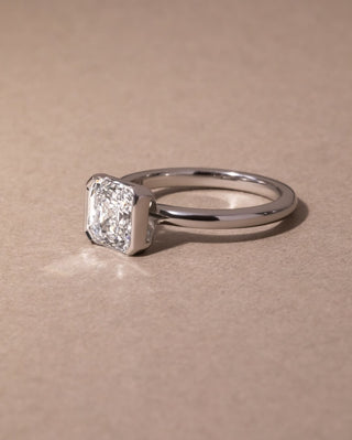 1.0-3.10 CT Asscher   Lab Grown Diamond Half Bezel Style Engagement Ring