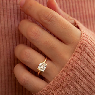 1.0-3.0CT Cushion CVD Diamond Half Bezel Style Engagement Ring