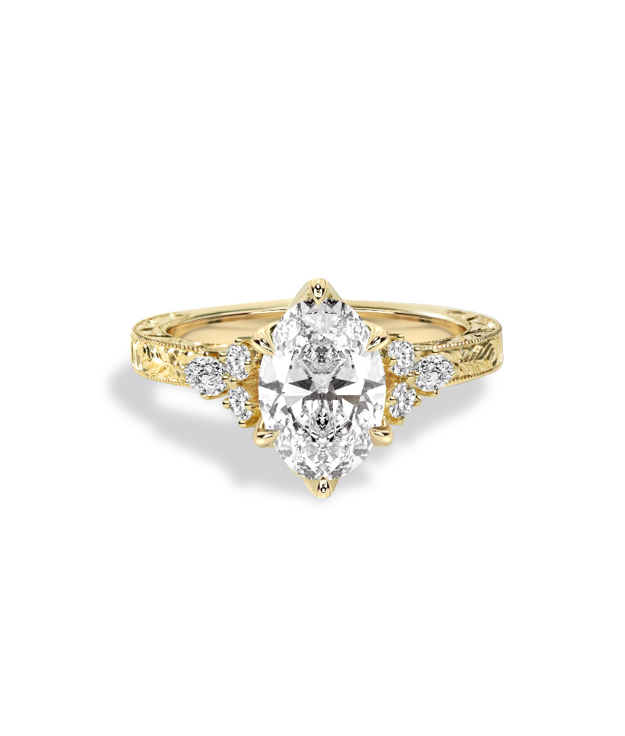 1.5 CT Oval Diamond Classic Milgrain Floral Cluster Engagement Ring