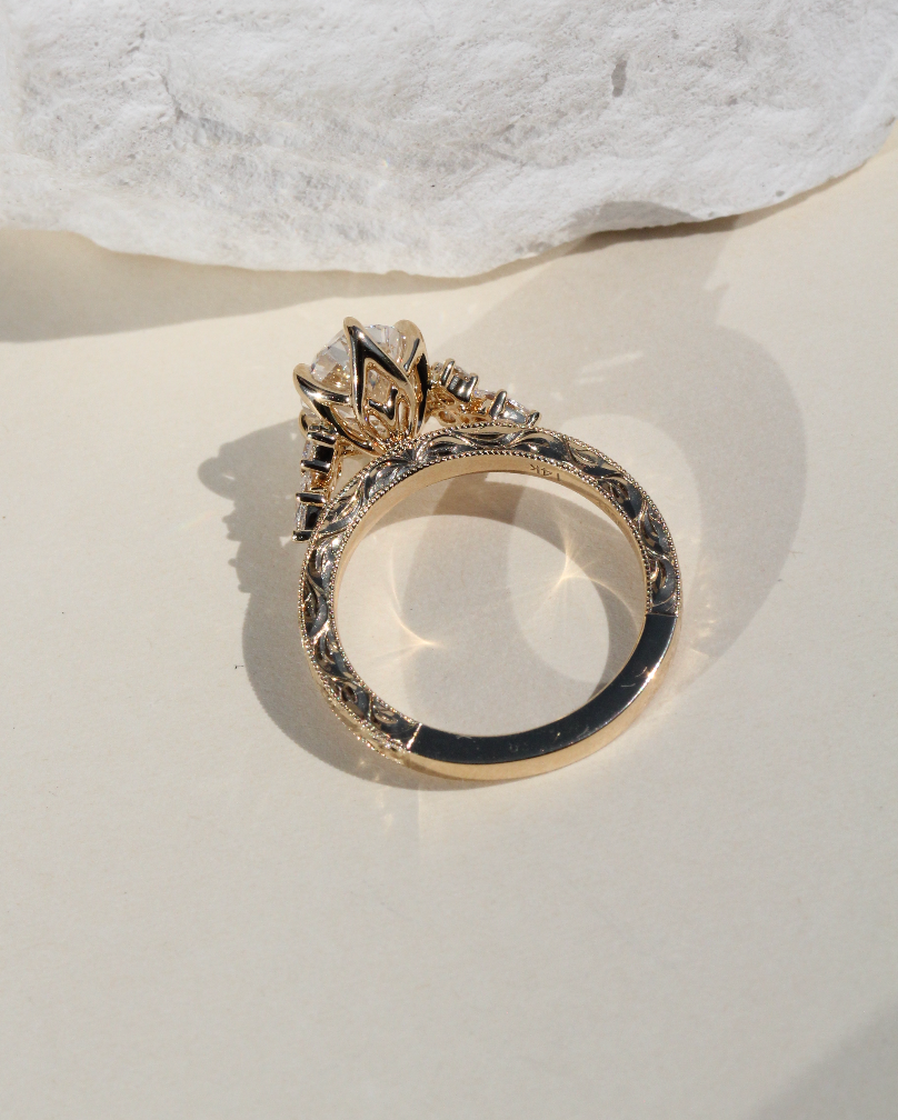 1.5 CT Oval Diamond Classic Milgrain Floral Cluster Engagement Ring