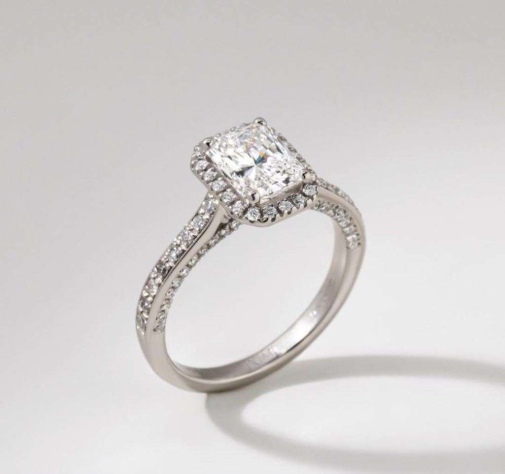 1.20 - 3.20 CT Radiant  Lab Grown Diamond Pave & Halo Style Engagement Ring