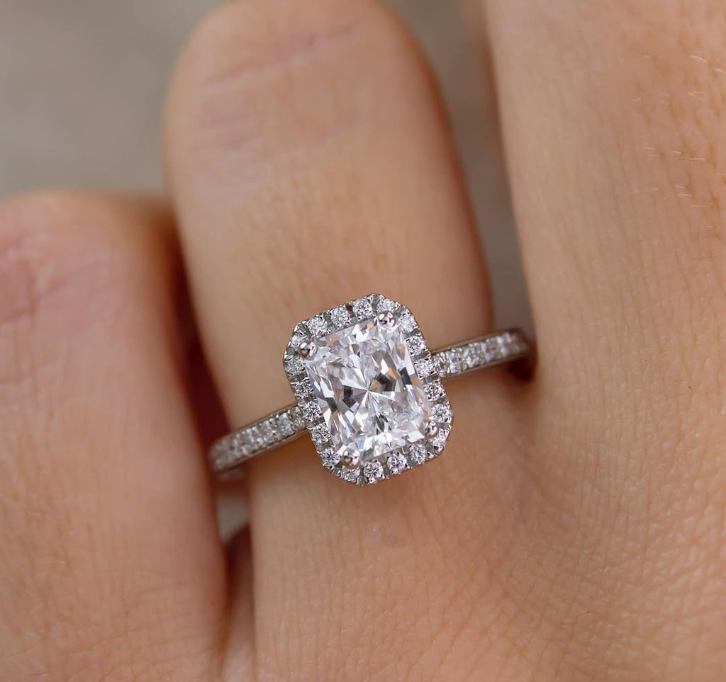 1.20 - 3.20 CT Radiant  Lab Grown Diamond Pave & Halo Style Engagement Ring