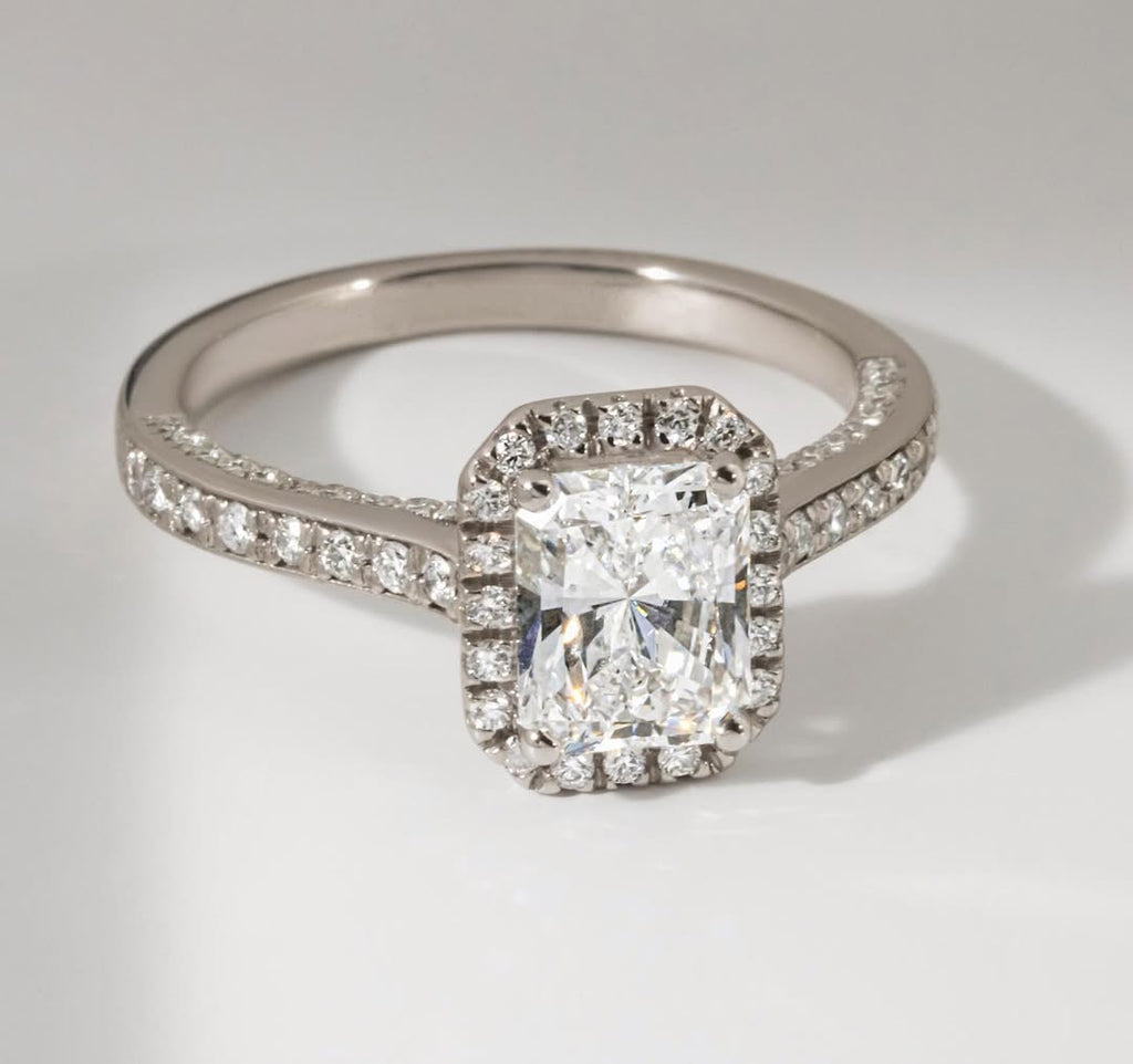 1.20 - 3.20 CT Radiant  Lab Grown Diamond Pave & Halo Style Engagement Ring
