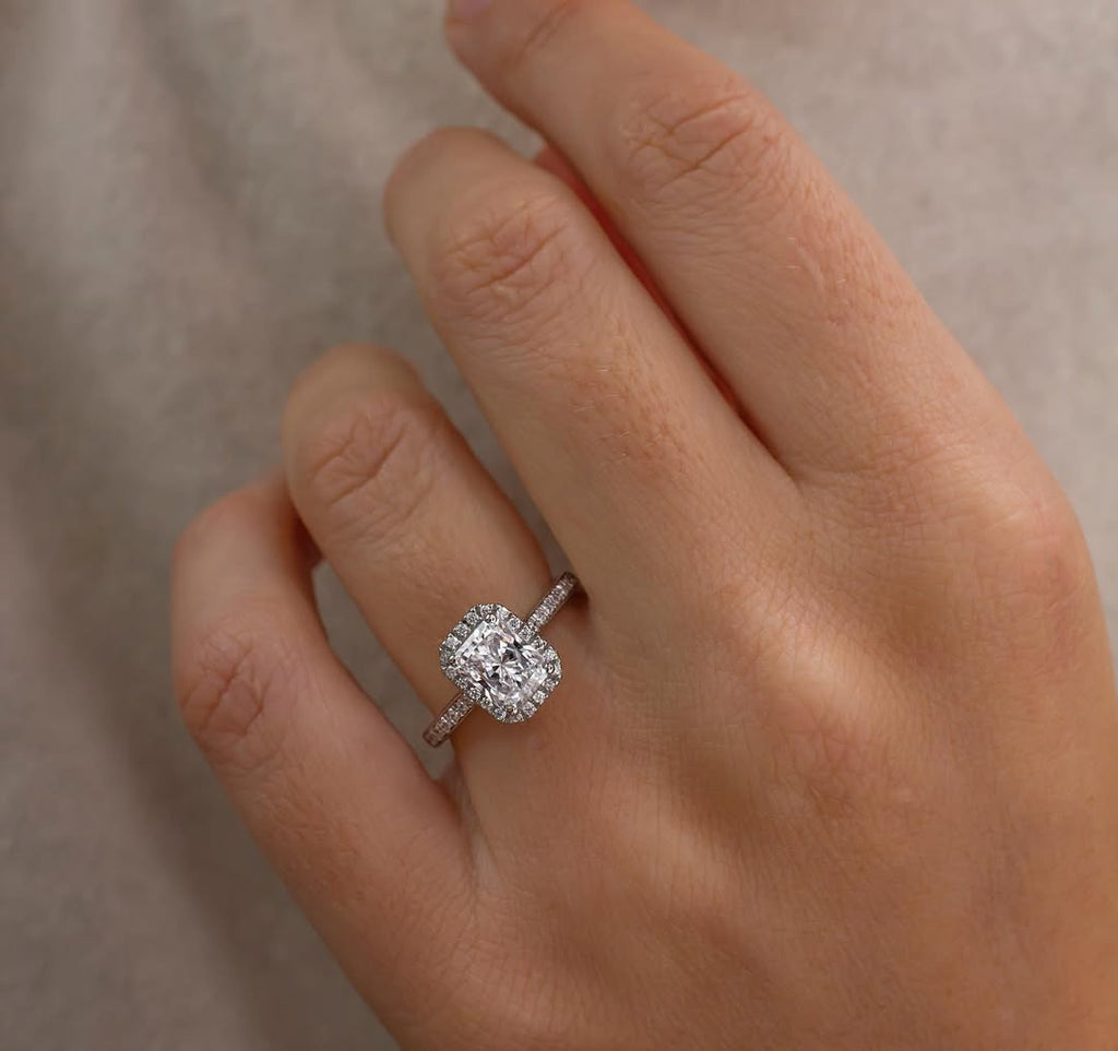 1.20 - 3.20 CT Radiant  Lab Grown Diamond Pave & Halo Style Engagement Ring