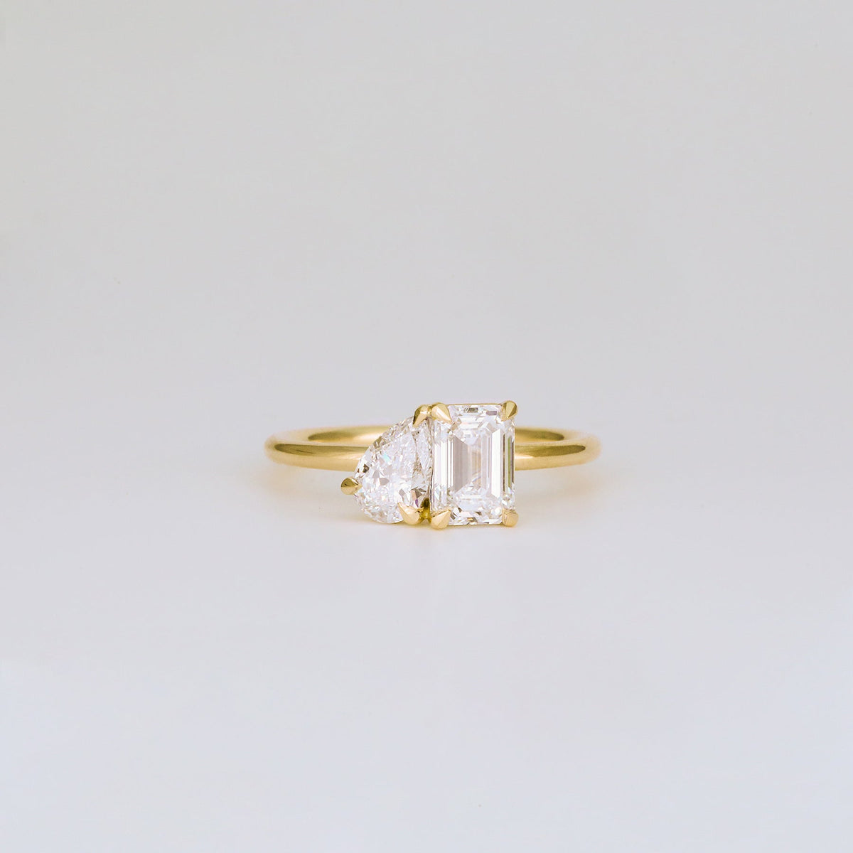 1.47 TCW Emerald & Pear Diamond Two Stone Engagement Ring