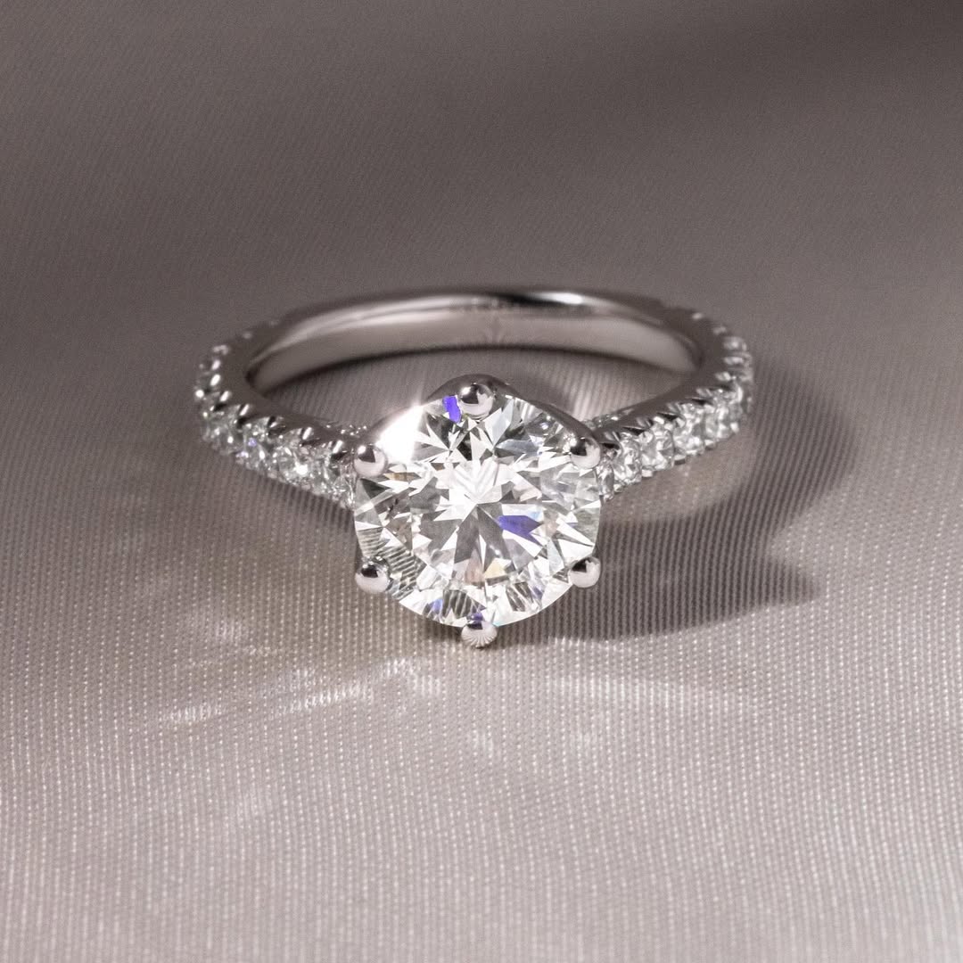 1.0 - 3.5 CT Round  Lab Grown Diamond Pave Style Engagement Ring