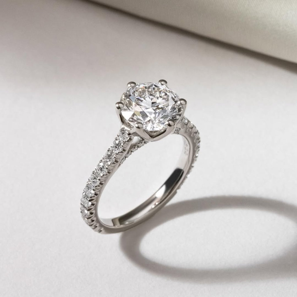 1.0 - 3.5 CT Round  Lab Grown Diamond Pave Style Engagement Ring