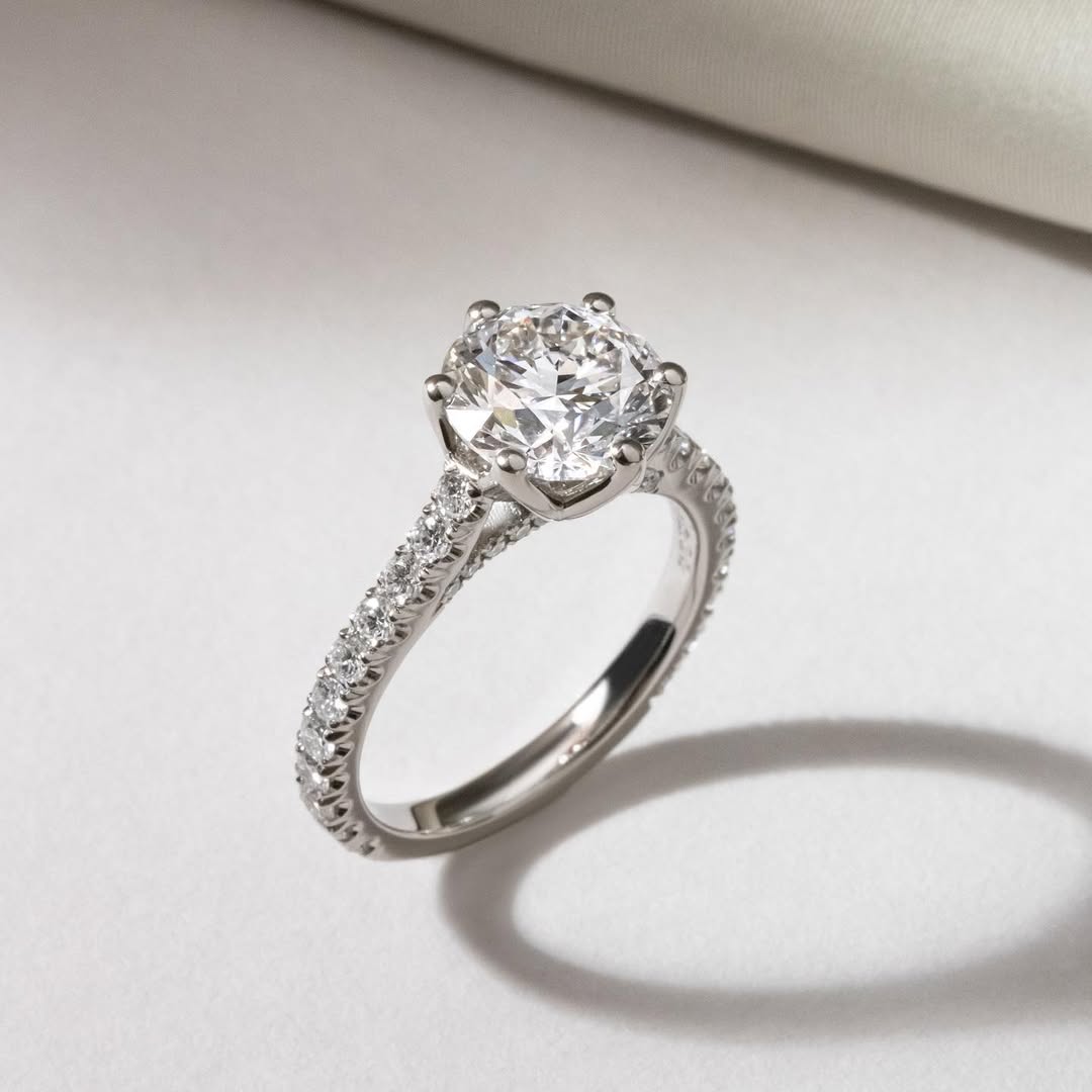 1.0 - 3.5 CT Round  Lab Grown Diamond Pave Style Engagement Ring