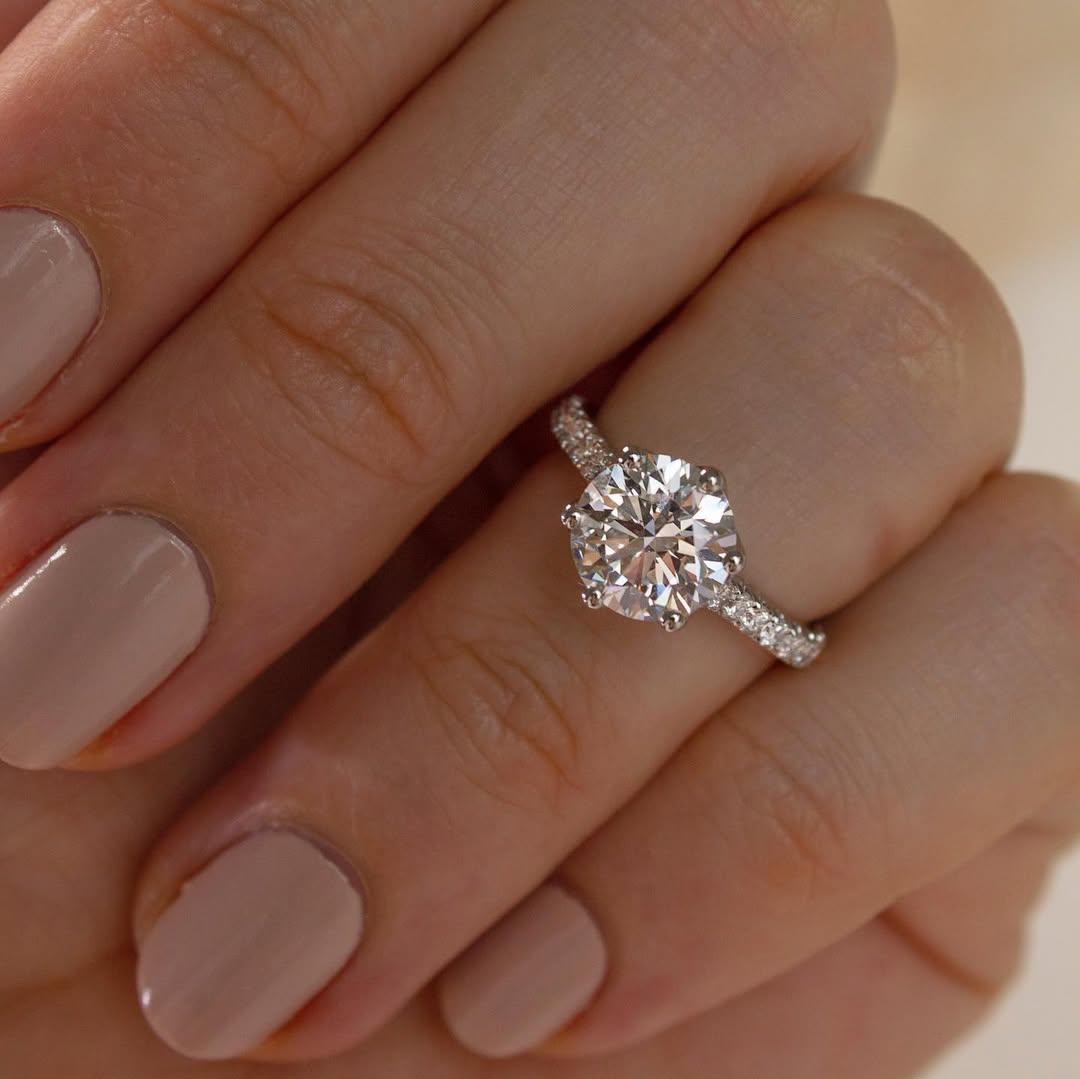 1.0 - 3.5 CT Round  Lab Grown Diamond Pave Style Engagement Ring