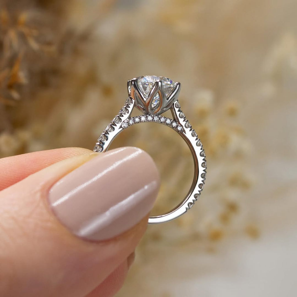 1.0 - 3.5 CT Round  Lab Grown Diamond Pave Style Engagement Ring