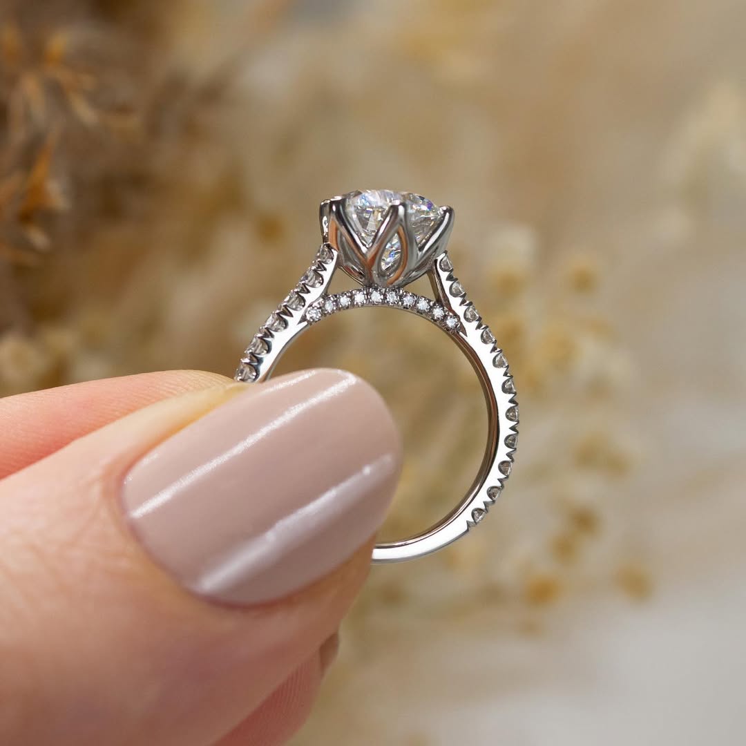1.0 - 3.5 CT Round  Lab Grown Diamond Pave Style Engagement Ring
