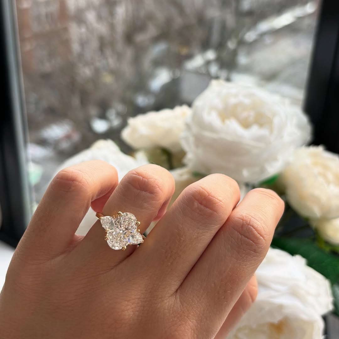 1.0-4.0 CT Oval  Lab Grown Diamond Three Stone Style Engagement Ring