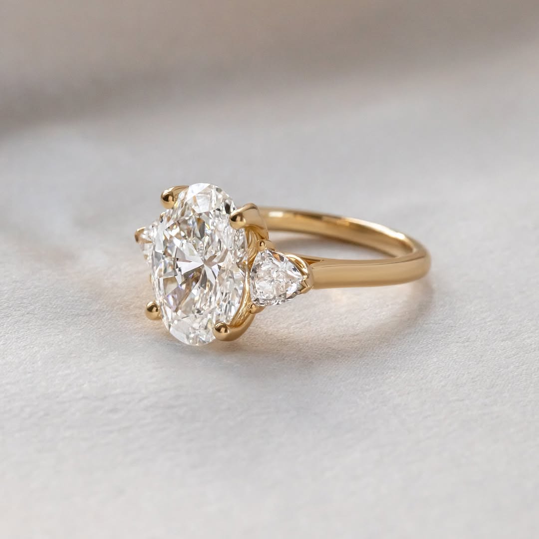 1.0-4.0 CT Oval  Lab Grown Diamond Three Stone Style Engagement Ring