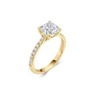 2 ct Cushion F- VS1 Diamond Pave Moissanite Engagement Ring